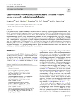 Observation of Novel COX20 Mutations Related to Autosomal Recessive Axonal Neuropathy and Static Encephalopathy