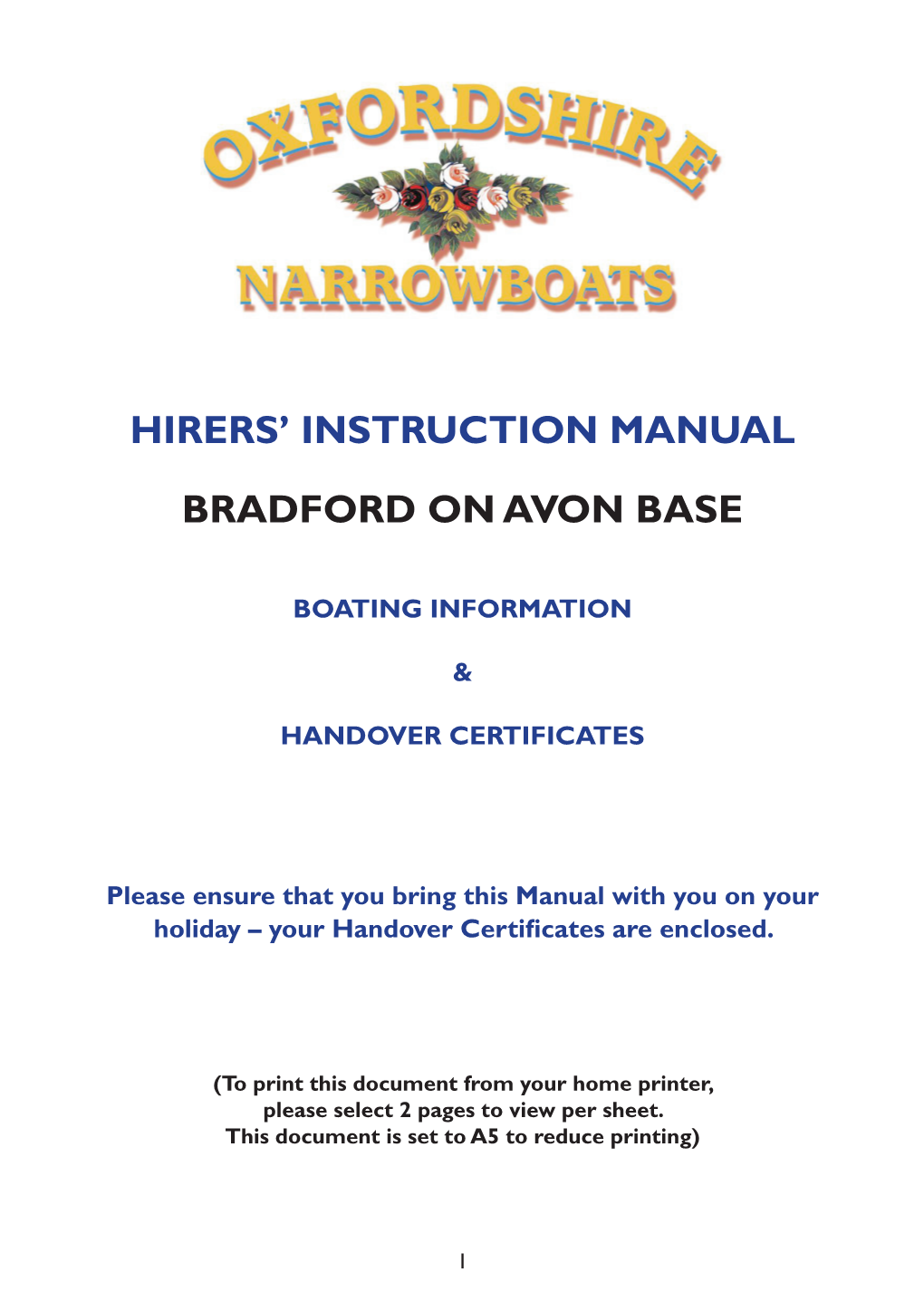 Hirers' Instruction Manual Bradford on Avon Base