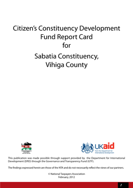 Citizen's Constituency Development Fund Report Card for Sabatia Constituency, Vihiga County