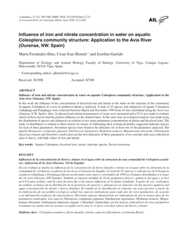 Influence of Iron and Nitrate Concentration in Water on Aquatic