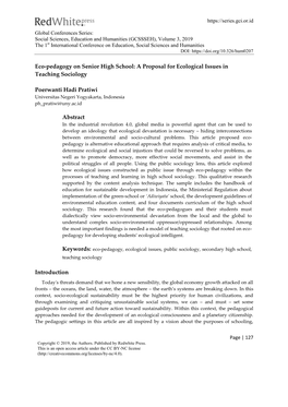 Eco-Pedagogy on Senior High School: a Proposal for Ecological Issues in Teaching Sociology