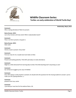 Wildlife Center Classroom Series: All About Turtles