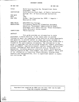 DOCUMENT RESUME ED 362 432 SO 023 164 TITLE North Carolina