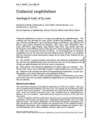 Unilateral Exophthalmos Aetiological Study of 85 Cases