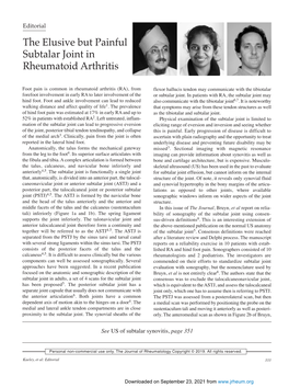 The Elusive but Painful Subtalar Joint in Rheumatoid Arthritis