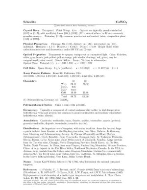 Scheelite Cawo4 C 2001-2005 Mineral Data Publishing, Version 1