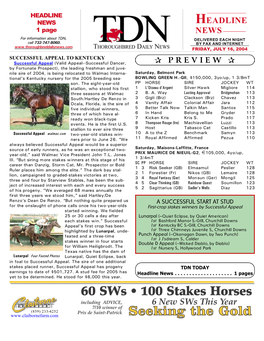 HEADLINE NEWS HEADLINE 1 Page NEWS for Information About TDN, DELIVERED EACH NIGHT Call 732-747-8060