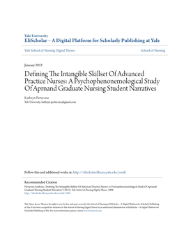 Defining the Intangible Skillset of Advanced Practice Nurses: a Psychophenonemological Study of Aprn and Graduate Nursing Student Narratives