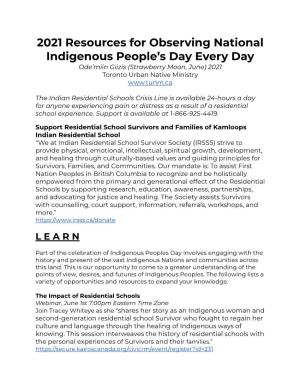 2021- Resources for Observing National Indigenous People's Day