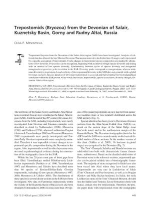 From the Devonian of Salair, Kuznetsky Basin, Gorny and Rudny Altai, Russia