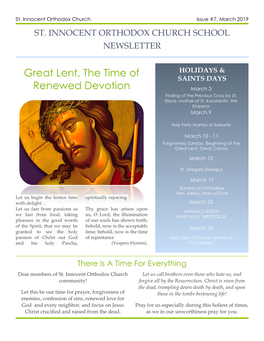 Great Lent, the Time of Renewed Devotion