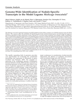Genome-Wide Identification of Nodule-Specific Transcripts in the Model Legume Medicago Truncatula1
