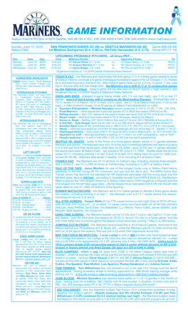 Mariners Game Notes • SUNDAY • JUNE 17, 2012 • VS