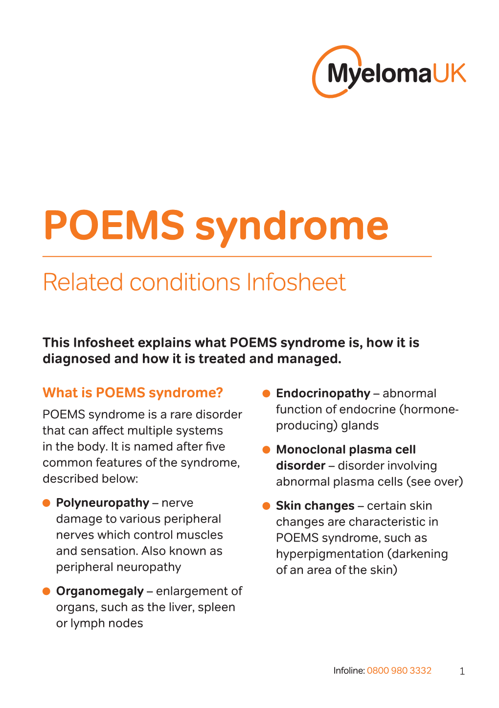 POEMS Syndrome Related Conditions Infosheet