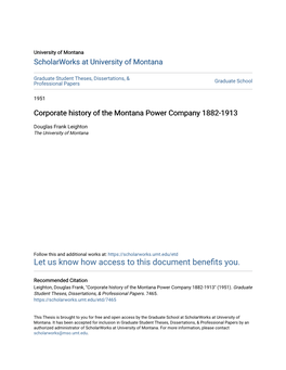 Corporate History of the Montana Power Company 1882-1913