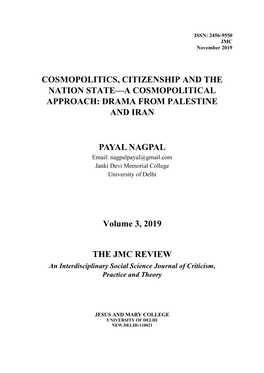 Cosmopolitics, Citizenship and the Nation State—A Cosmopolitical Approach: Drama from Palestine and Iran