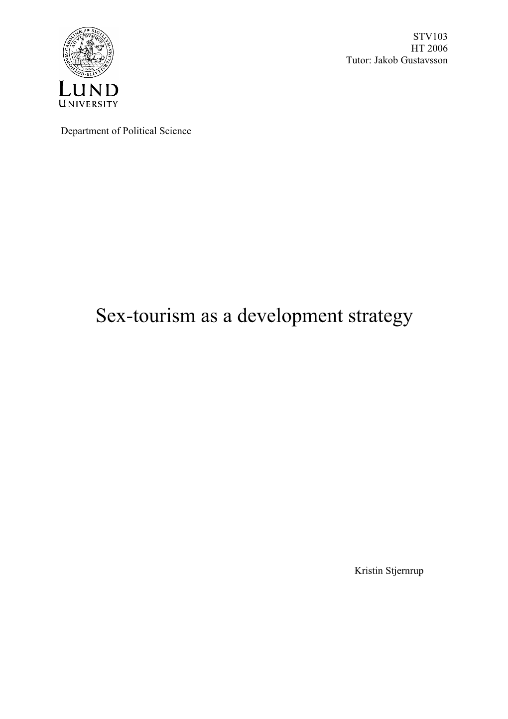 Sex-Tourism As a Development Strategy