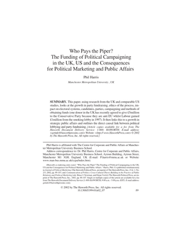 The Funding of Political Campaigning in the UK, US and the Consequences for Political Marketing and Public Affairs