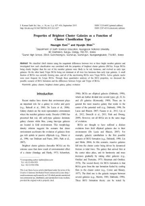 Properties of Brightest Cluster Galaxies As a Function of Cluster Classification Type