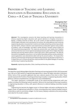Frontiers of Teaching and Learning Innovation in Engineering Education in China