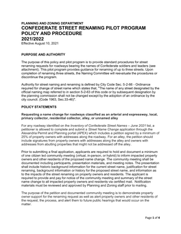 Confederate Street Renaming Pilot Program Policy and Procedures