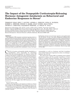 The Impact of the Nonpeptide Corticotropin-Releasing Hormone Antagonist Antalarmin on Behavioral and Endocrine Responses to Stress*