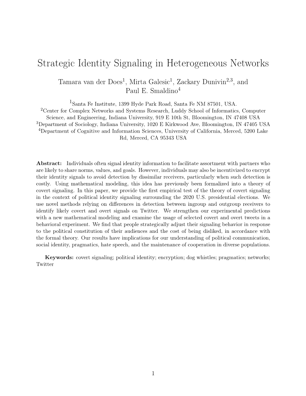 Strategic Identity Signaling in Heterogeneous Networks