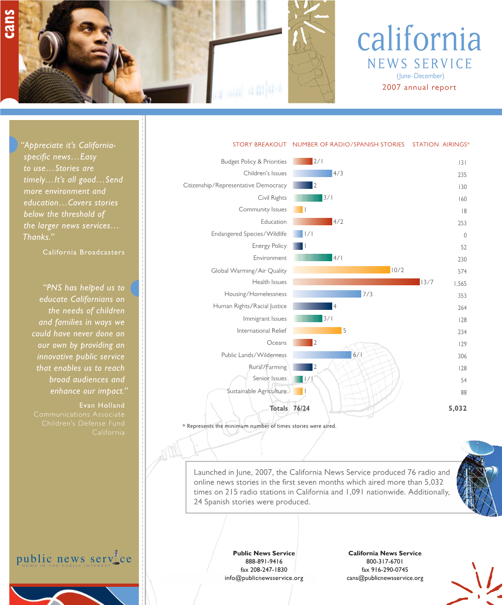 California NEWS SERVICE (June–December) 2007 Annual Report