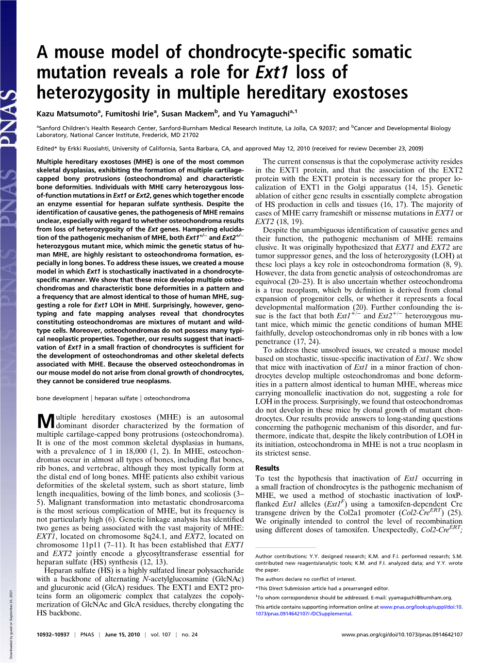 A Mouse Model of Chondrocyte-Specific Somatic