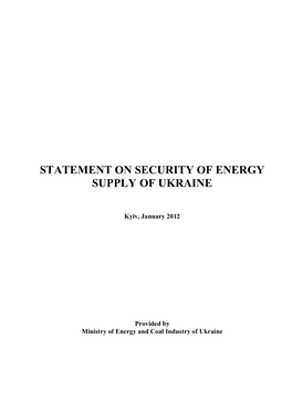 Statement on Security of Energy Supply of Ukraine