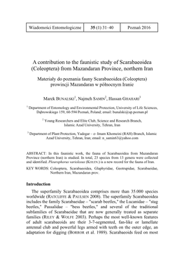 A Contribution to the Faunistic Study of Scarabaeoidea (Coleoptera) from Mazandaran Province, Northern Iran