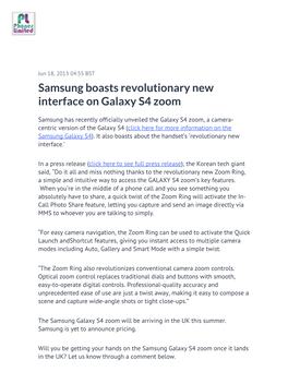 Samsung Boasts Revolutionary New Interface on Galaxy S4 Zoom