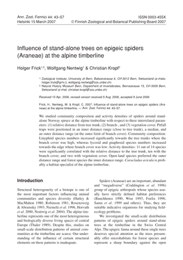 Influence of Stand-Alone Trees on Epigeic Spiders (Araneae) at the Alpine Timberline