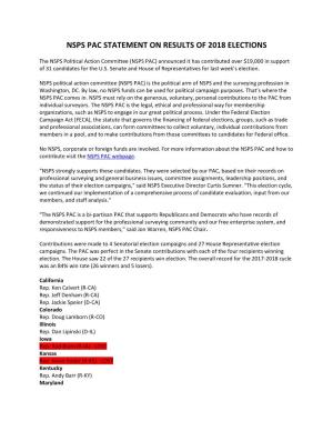 Nsps Pac Statement on Results of 2018 Elections