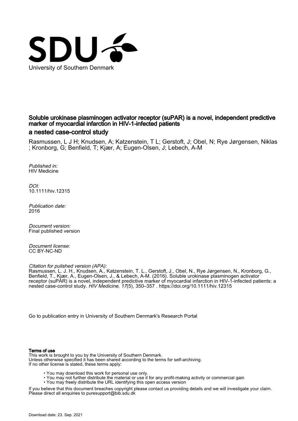 Soluble Urokinase Plasminogen Activator Receptor (Supar)