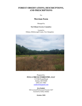 Merriam Farm Town Forest Management Plan