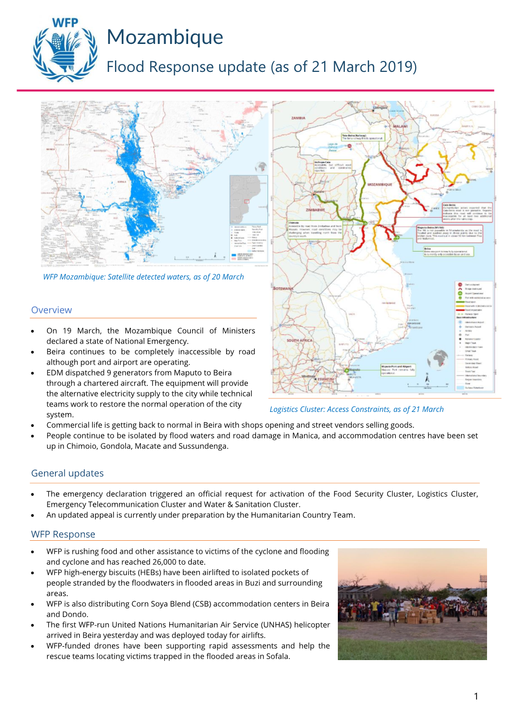 Mozambique Flood Response Update (As of 21 March 2019)