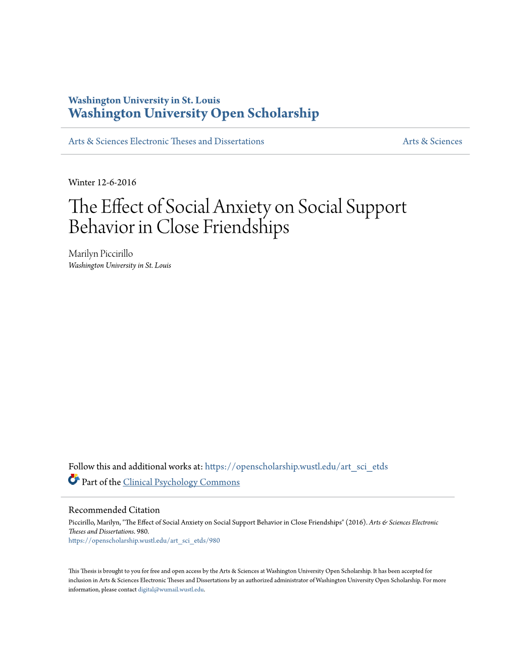 The Effect of Social Anxiety on Social Support Behavior in Close Friendships