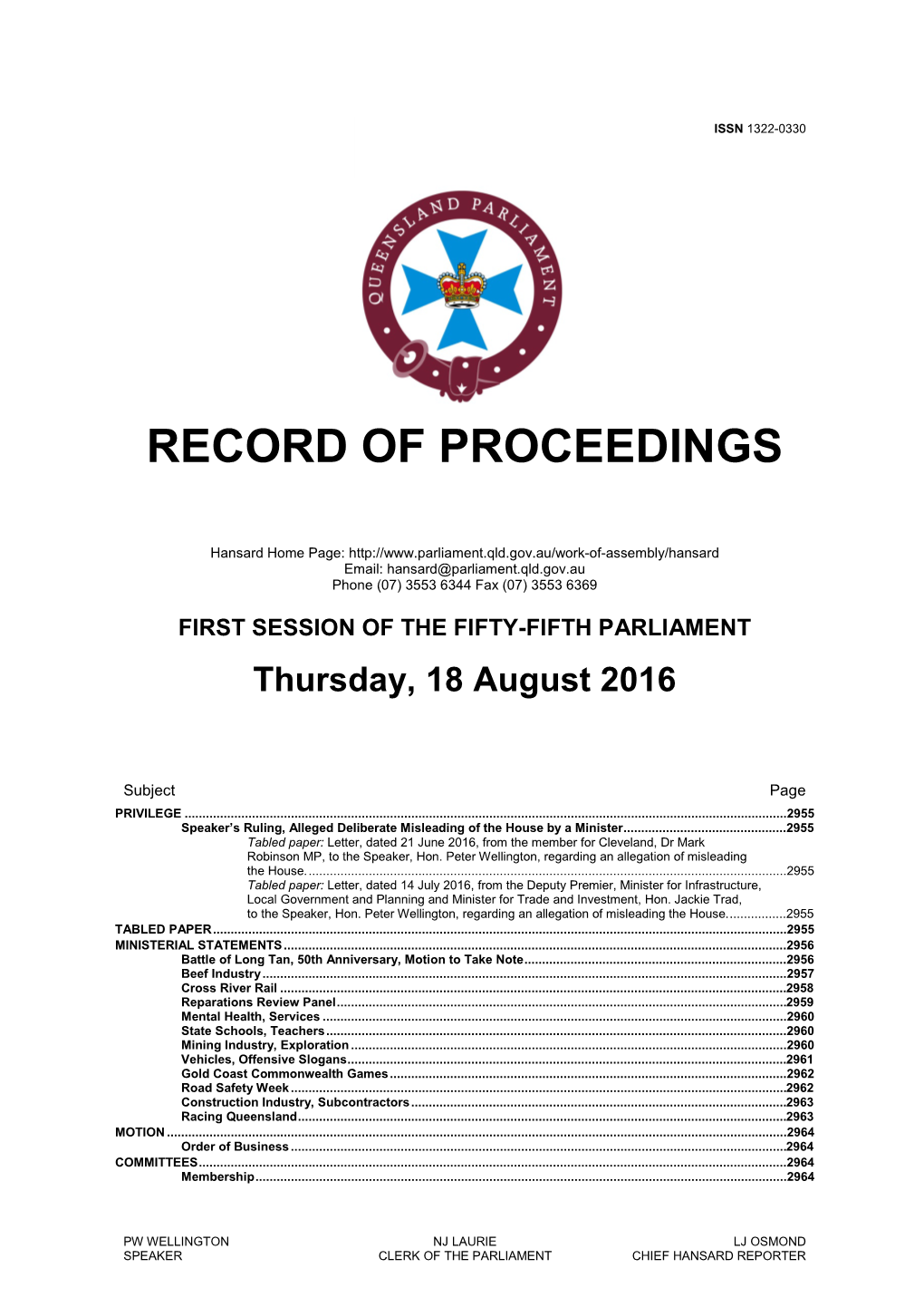 Record of Proceedings