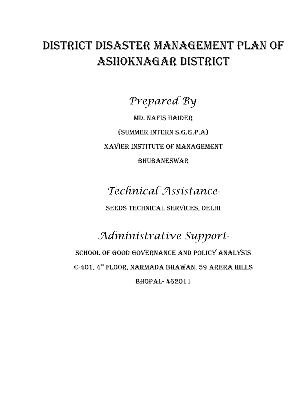District Disaster Management Plan of Ashoknagar District