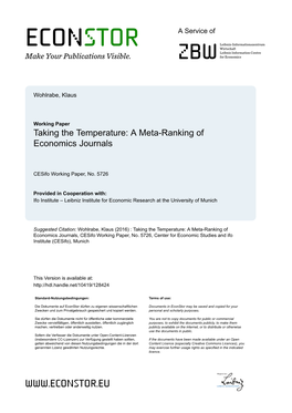 Taking the Temperature: a Meta-Ranking of Economics Journals