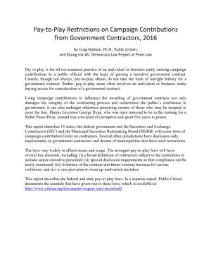 Pay-To-Play Restrictions on Campaign Contributions from Government Contractors, 2016