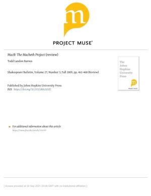 The Macbeth Project (Review) Todd Landon Barnes