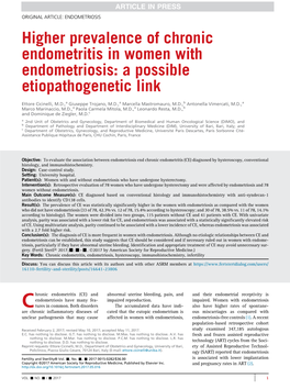 Higher Prevalence of Chronic Endometritis in Women with Endometriosis: a Possible Etiopathogenetic Link