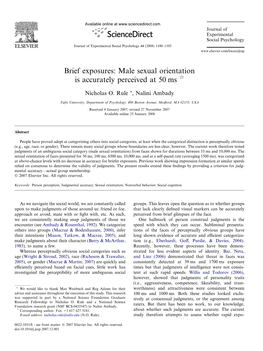 Brief Exposures: Male Sexual Orientation Is Accurately Perceived at 50 Ms Q