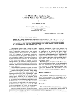 The Rhomboideus Capitis in Man- Correctly Named Rare Muscular Variation