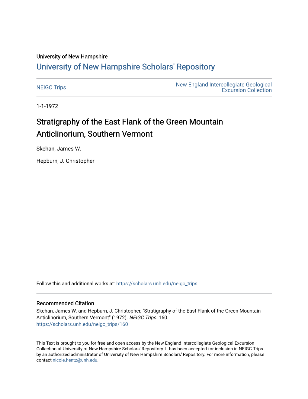 Stratigraphy of the East Flank of the Green Mountain Anticlinorium, Southern Vermont