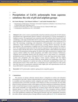 Precipitation of Caco 3 Polymorphs from Aqueous Solutions