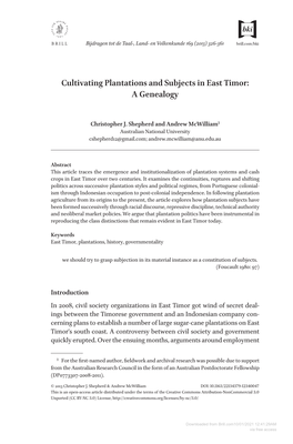Cultivating Plantations and Subjects in East Timor: a Genealogy