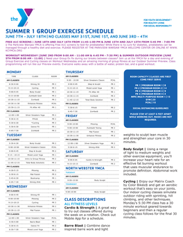 Summer 1 Group Exercise Schedule